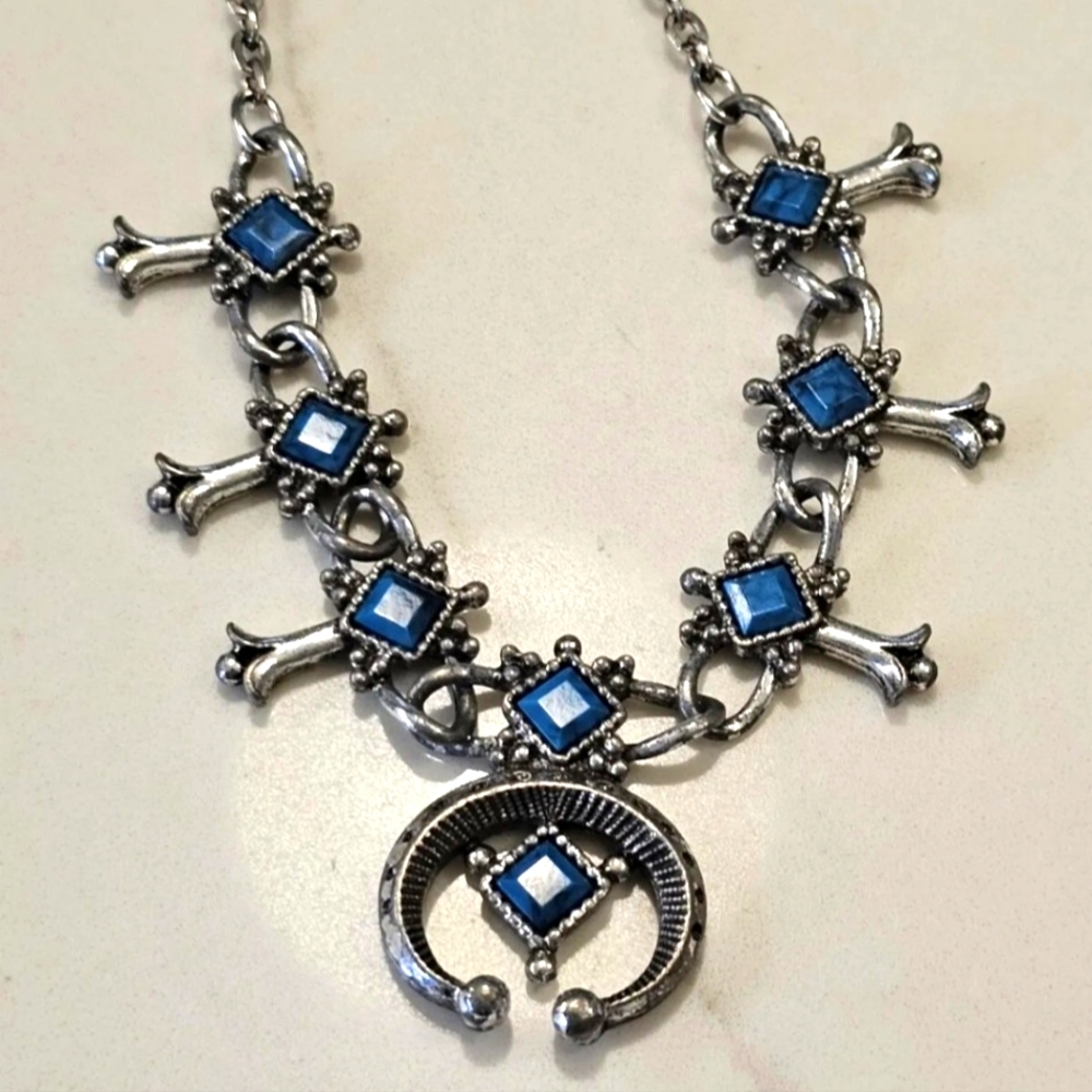Vintage Emmons Turquoise Native American Squash Blossom Necklace